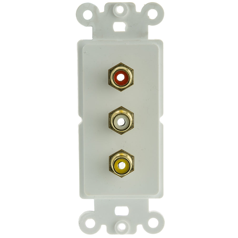 ACCL Decora 3 RCA Couplers (Red/White/Yellow), RCA Female Wall Plate Insert, White