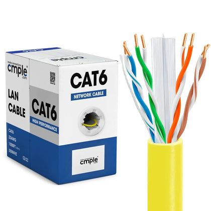 Cmple 1000ft Cat6 Lan Ethernet Cable Yellow | Unshielded | CMR Riser 23AWG UTP
