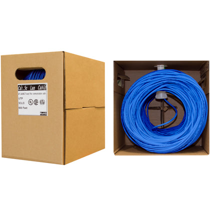 ACCL 500ft Cat5e Ethernet Cable, Solid, Unshielded Twisted Pair, Pullbox, Blue
