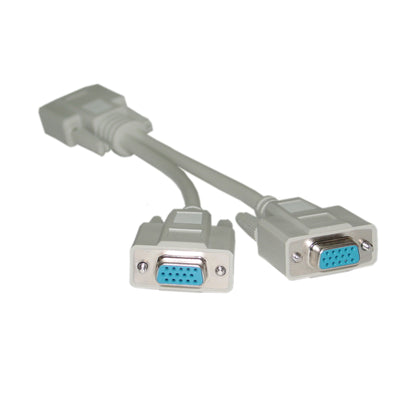 ACCL 8in VGA HD15 Male to 2 HD15 VGA Female Monitor Cable, Low Resolution, Gray