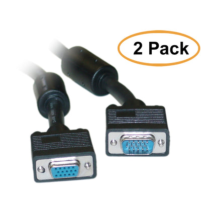 ACCL 10ft HD15 Male to HD15 Female SVGA Extension Cable with Ferrite Bead, Coaxial Construction, Double Shielded, Black