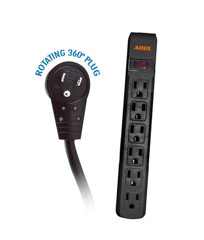 ACCL 10ft Surge Suppressor, 6 Outlet, Black Horizontal Outlets